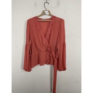 Express Womens Shirt XL Pink Coquette Lace Wrap Feminine Holiday Event Evening